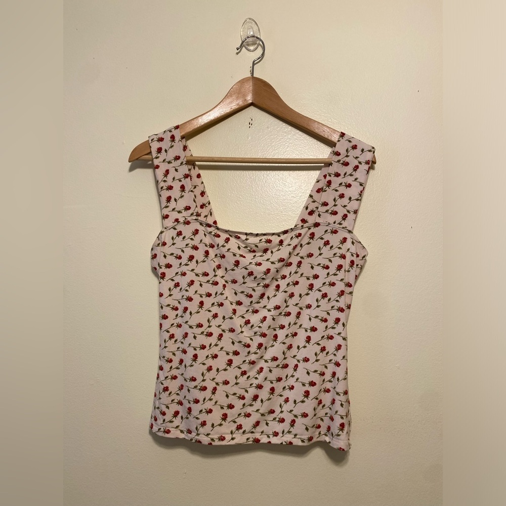 Reformation Cream Camisole with Red Rose Print. Size M